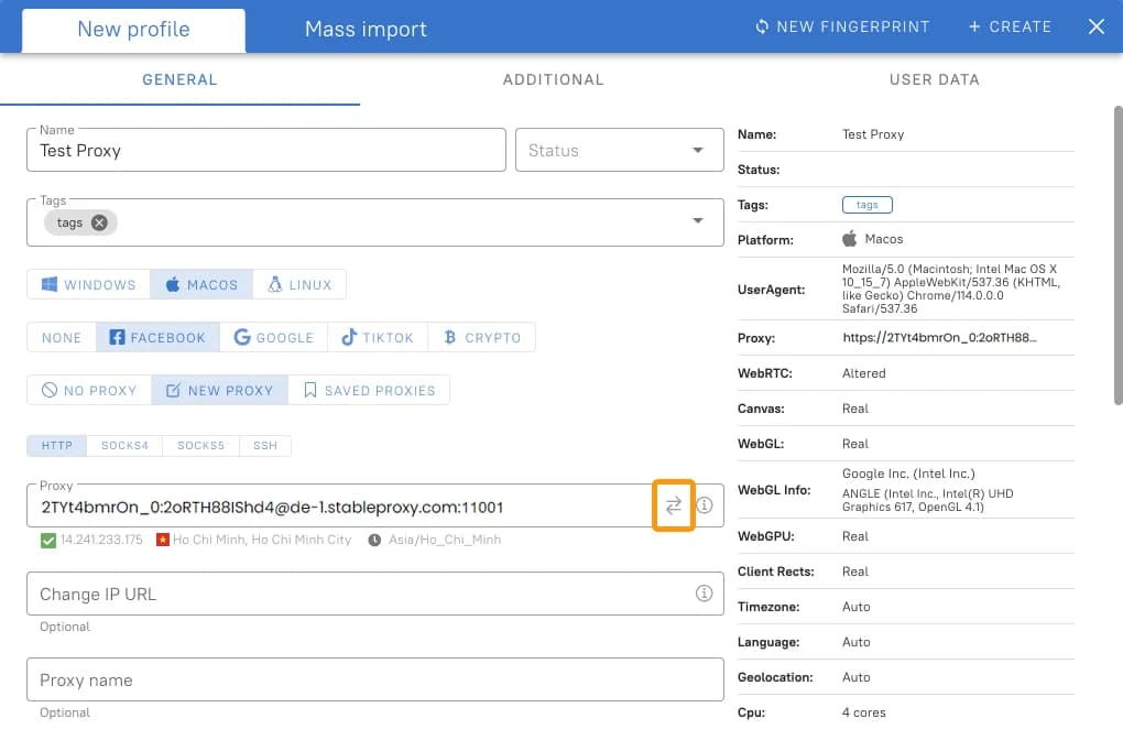 Configuring proxy settings in Dolphin Anty