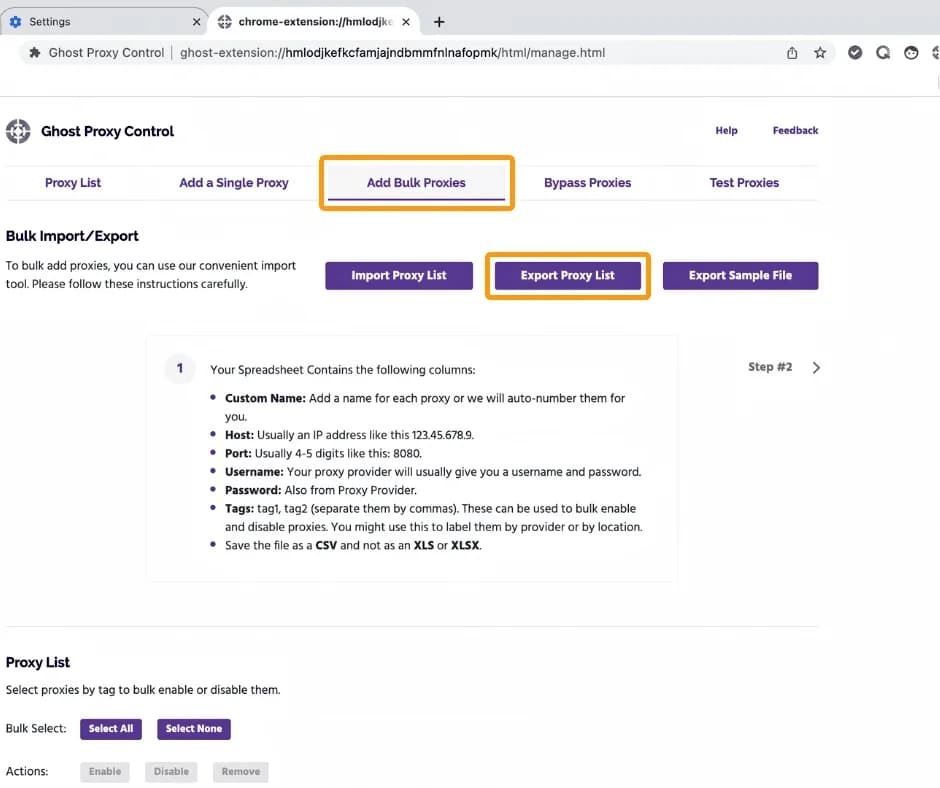 Configuring proxy servers in Ghost Browser