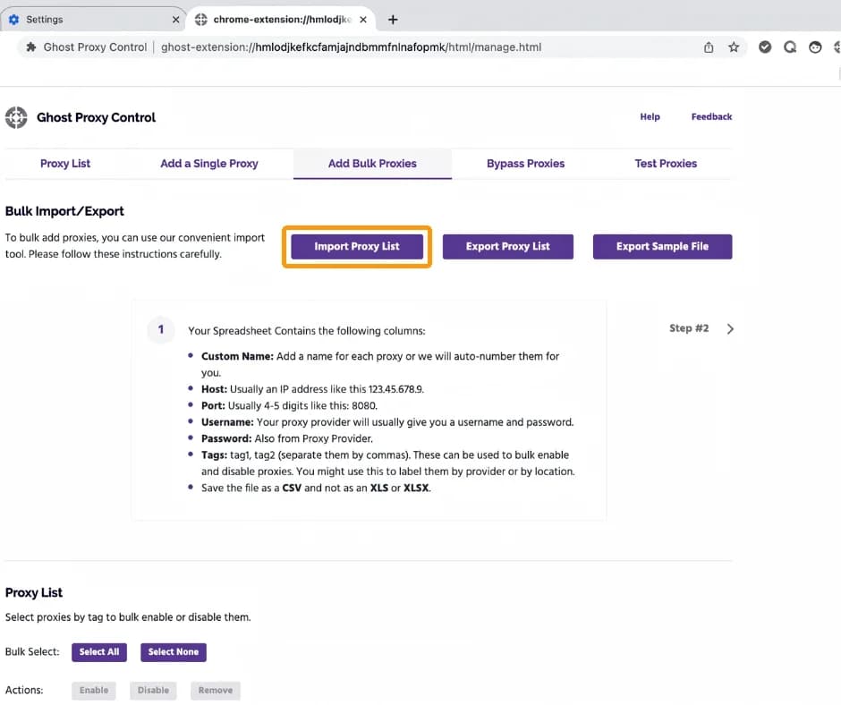 Configuring proxy servers in Ghost Browser