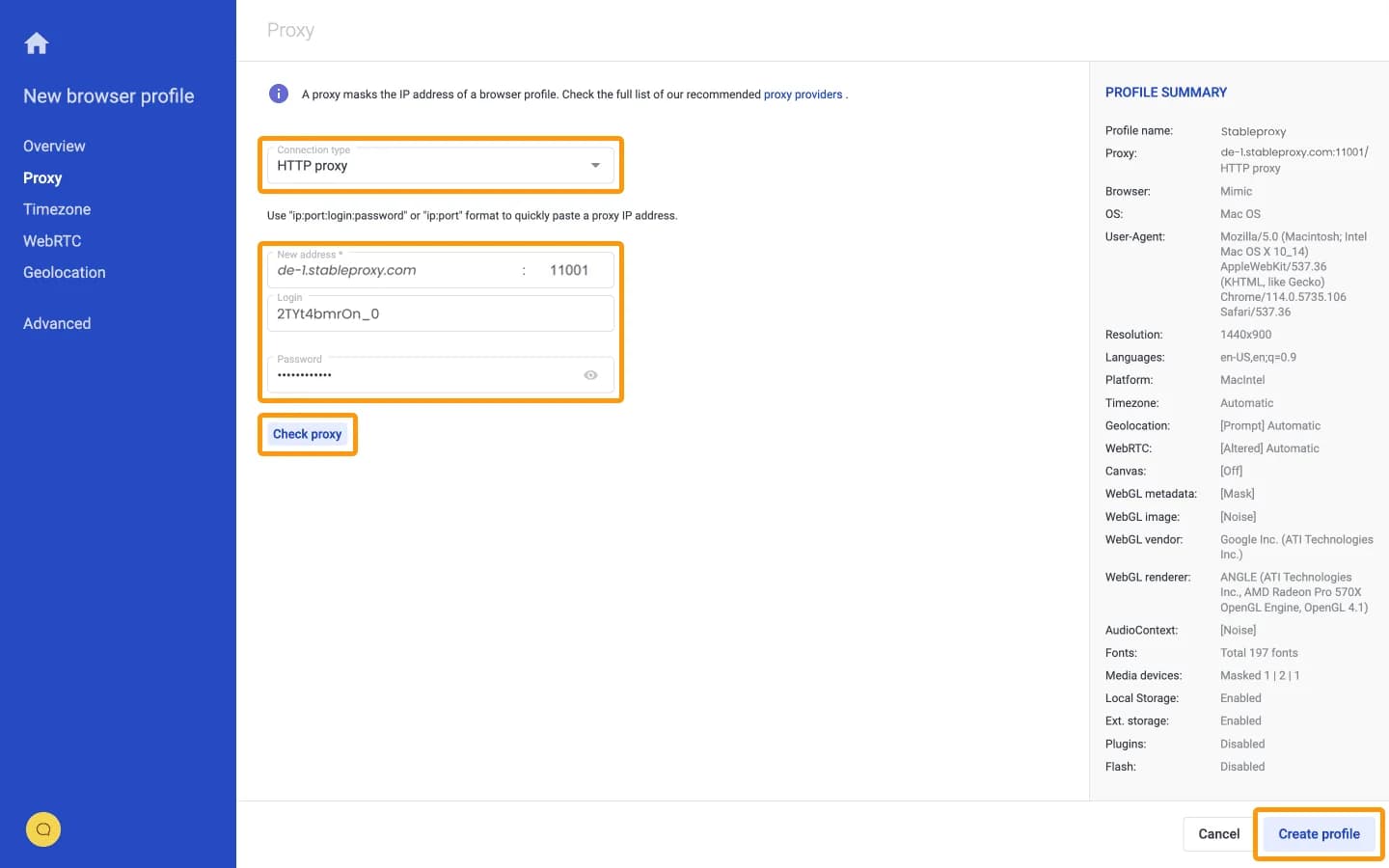 Easy proxy setup for Multilogin