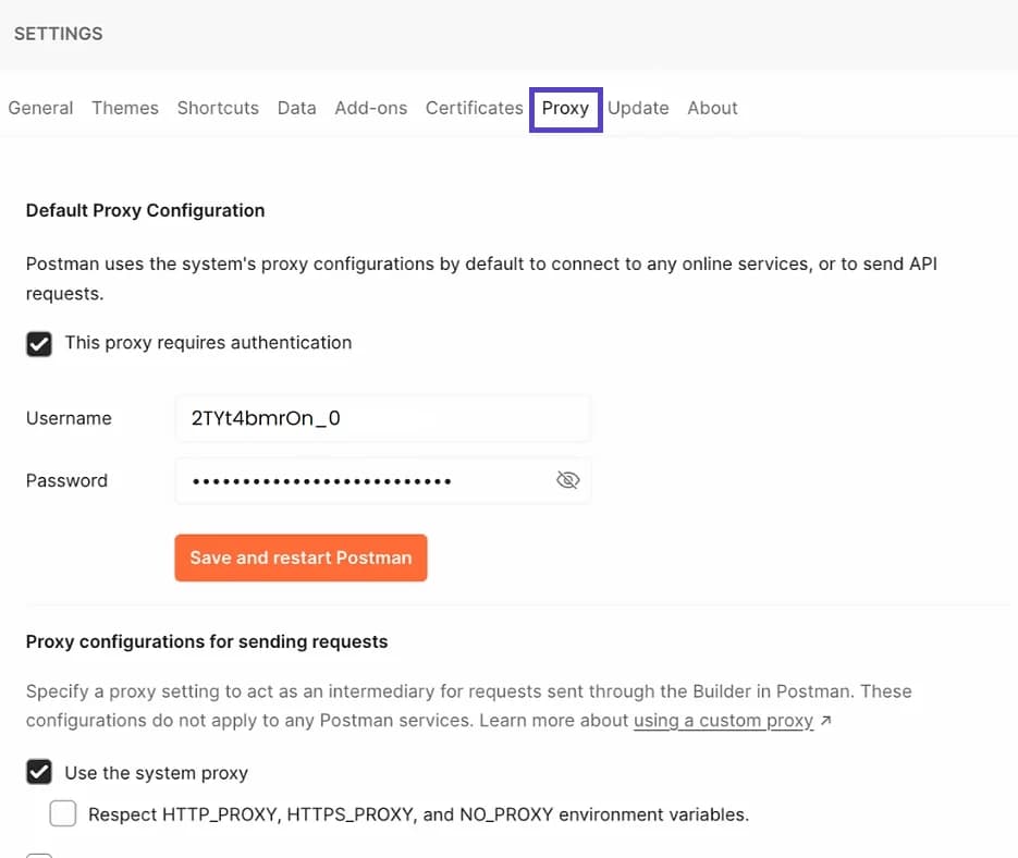 Setting up a proxy server in Postman