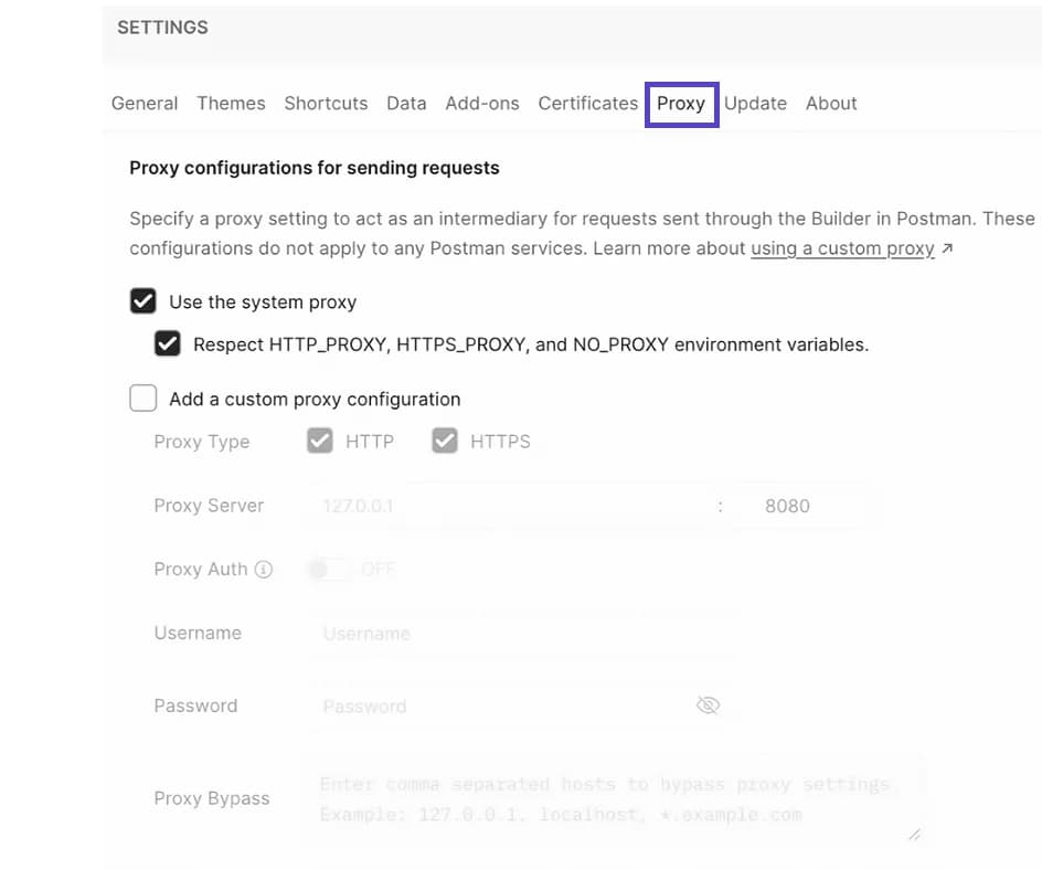 Setting up a proxy server in Postman
