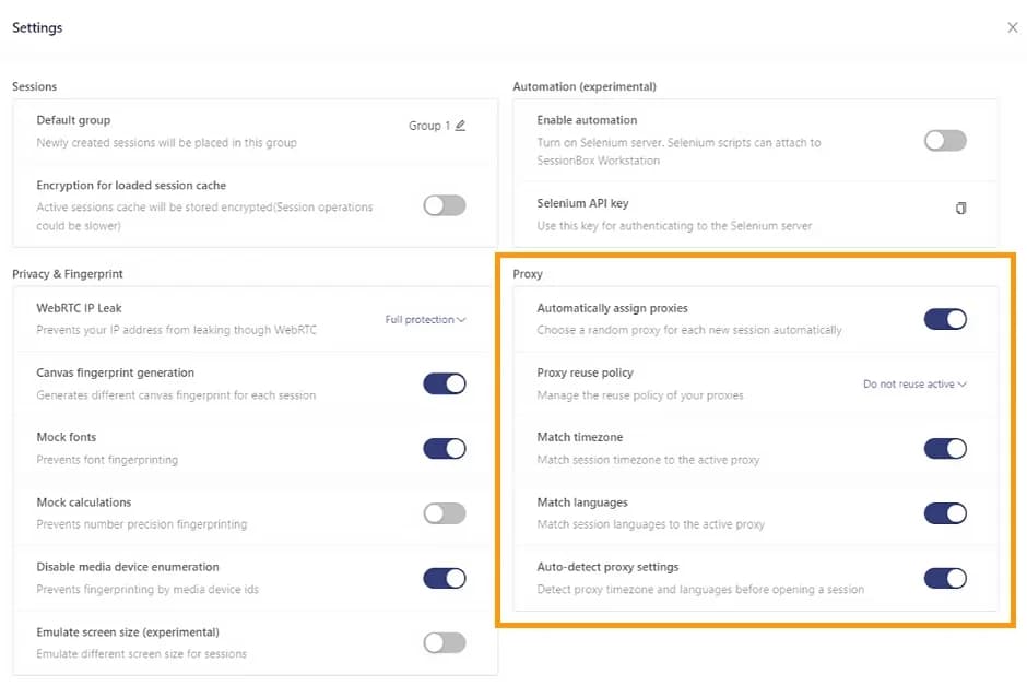 Konfigurowanie serwera proxy w SessionBox Extension & Workstation