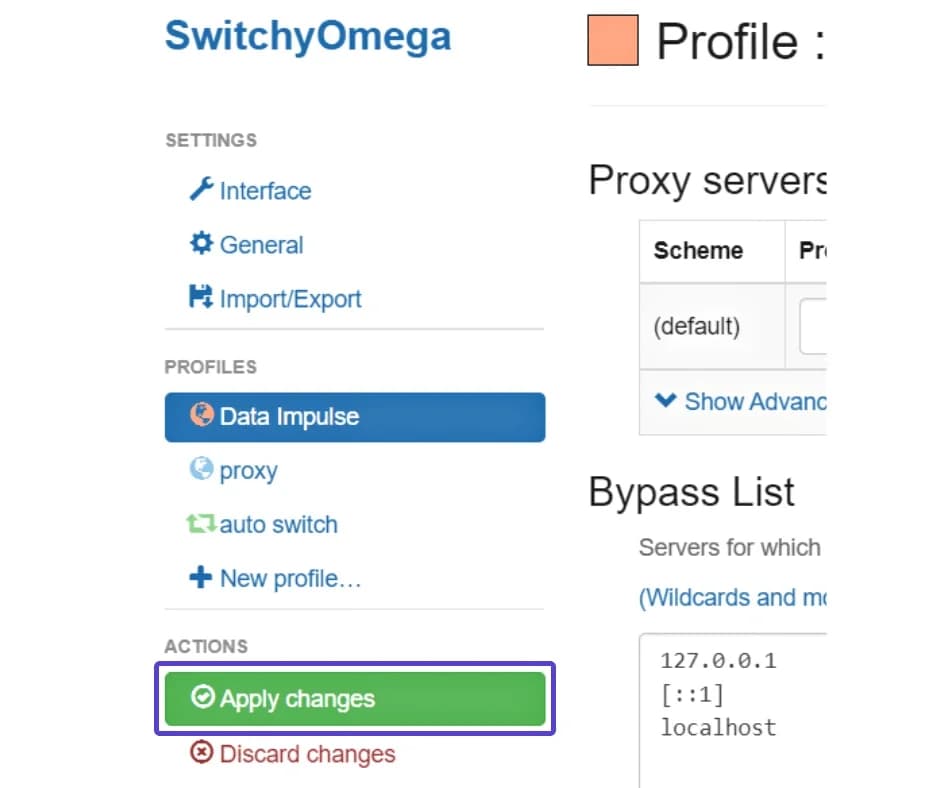 Интеграция прокси с SwitchyOmega