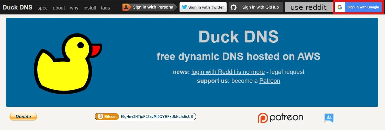 Authorisation with Duck DNS