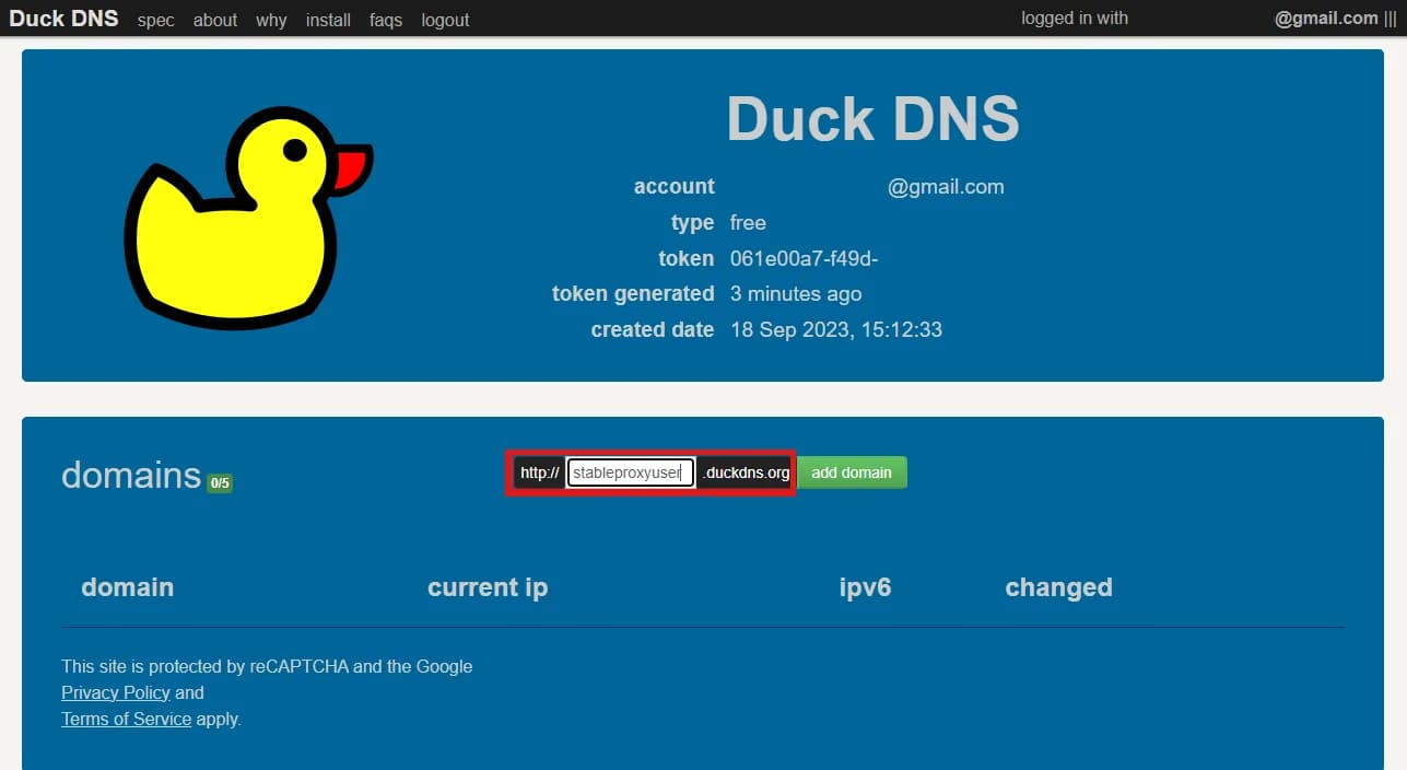 Authorisation with Duck DNS