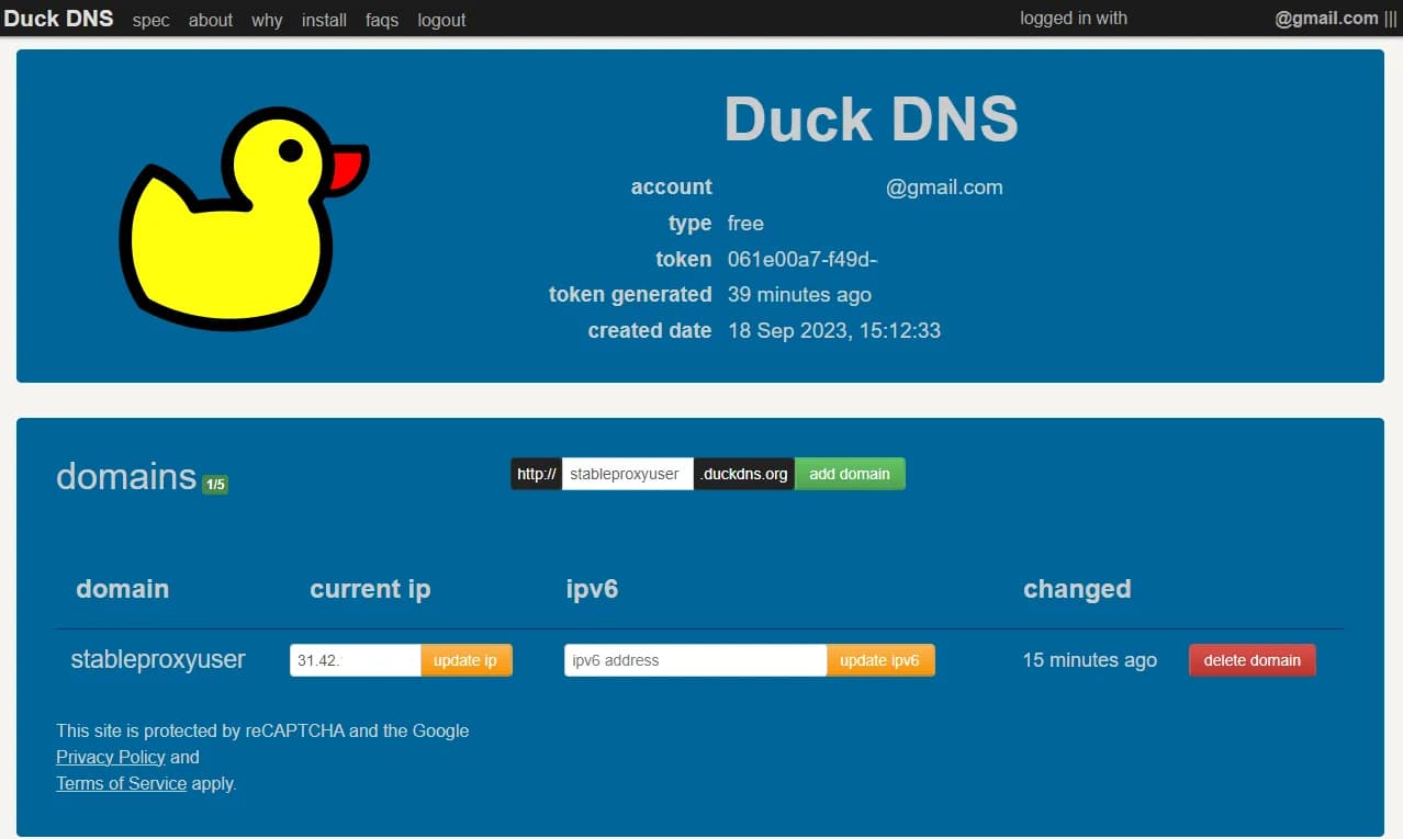 Authorisation with Duck DNS